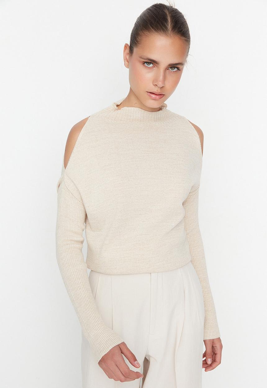 Trendyol - Exposed shoulders knit sweater - stone