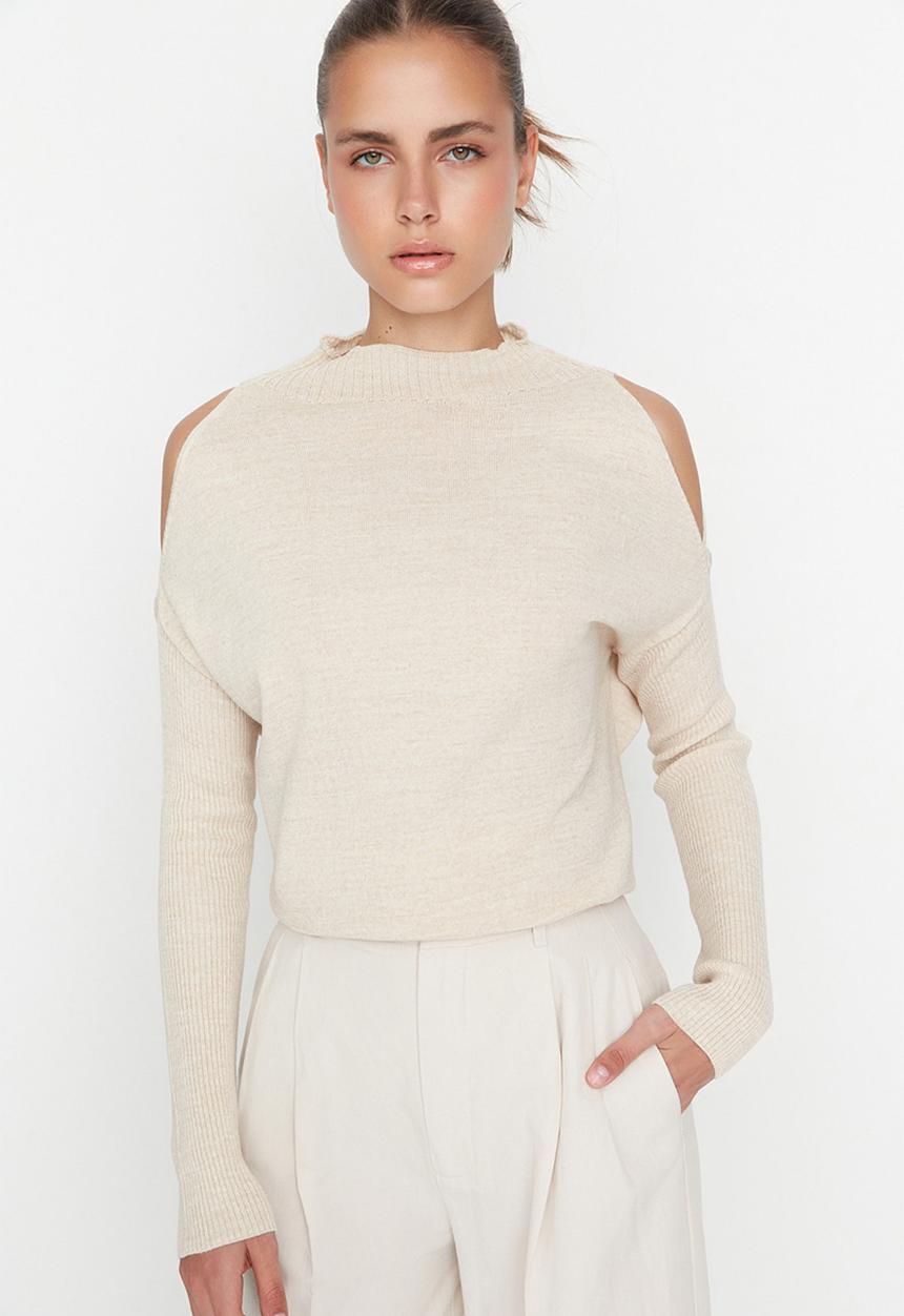 Trendyol - Exposed shoulders knit sweater - stone