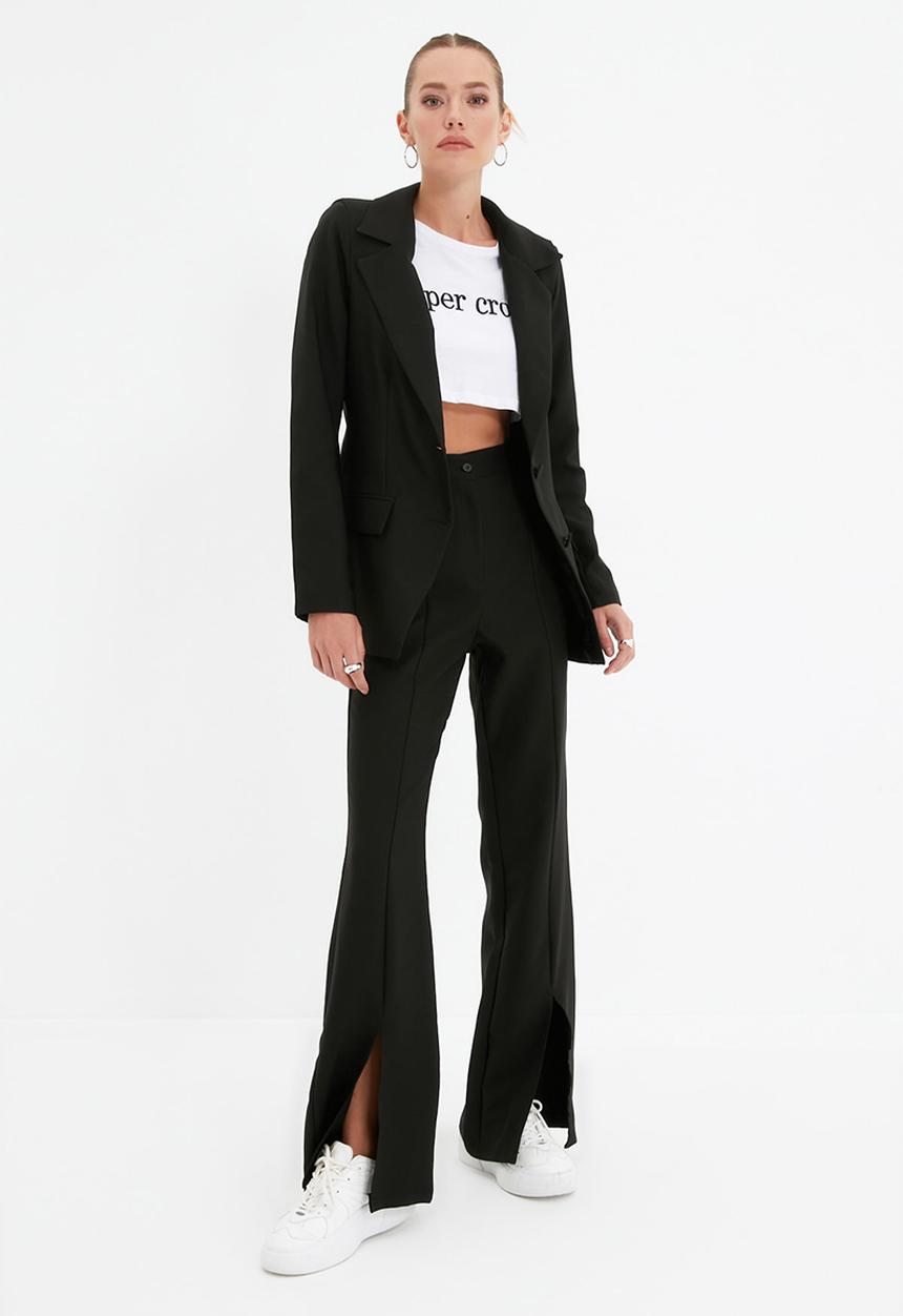 Trendyol - Wide leg front slit trousers - black