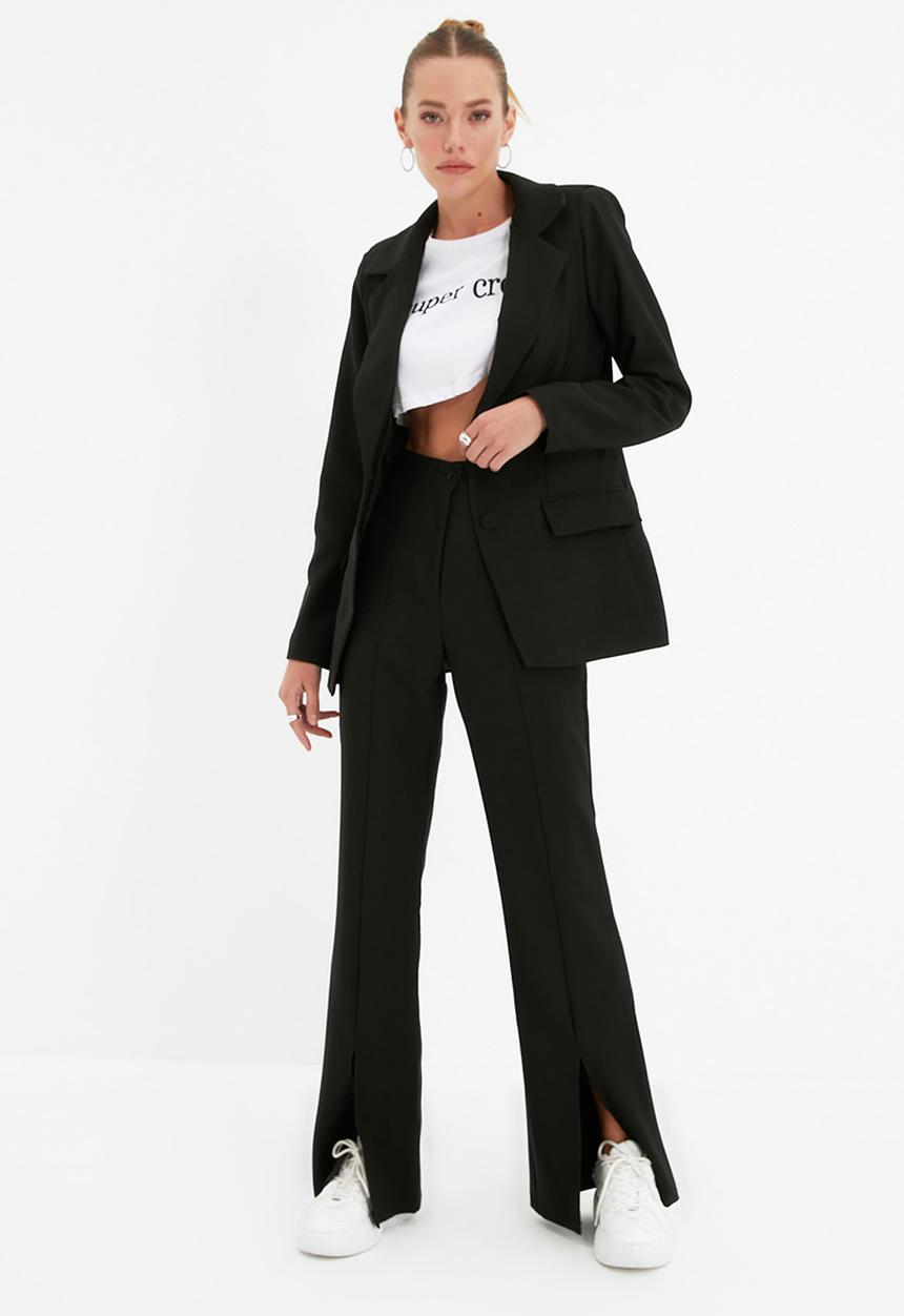 Trendyol - Wide leg front slit trousers - black