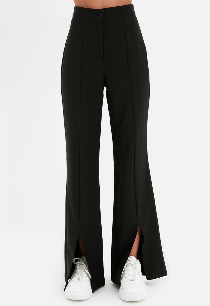 Trendyol - Wide leg front slit trousers - black