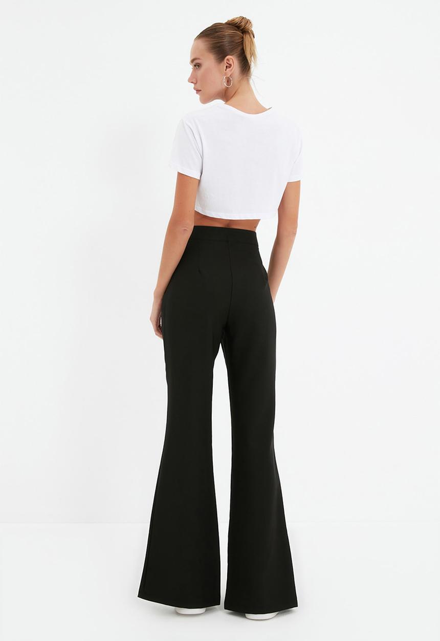 Trendyol - Wide leg front slit trousers - black