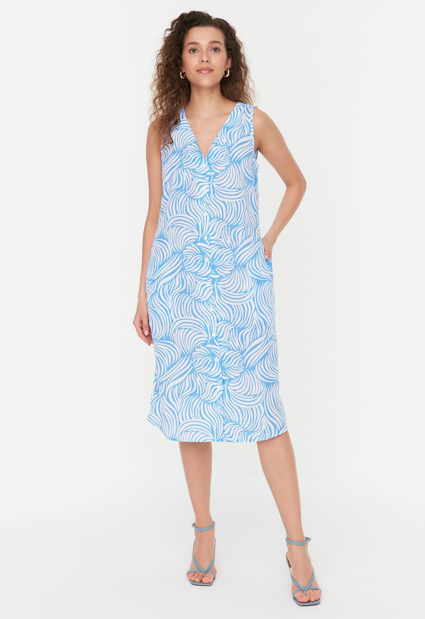Trendyol - Geo print sleeveless shirt dress - blue