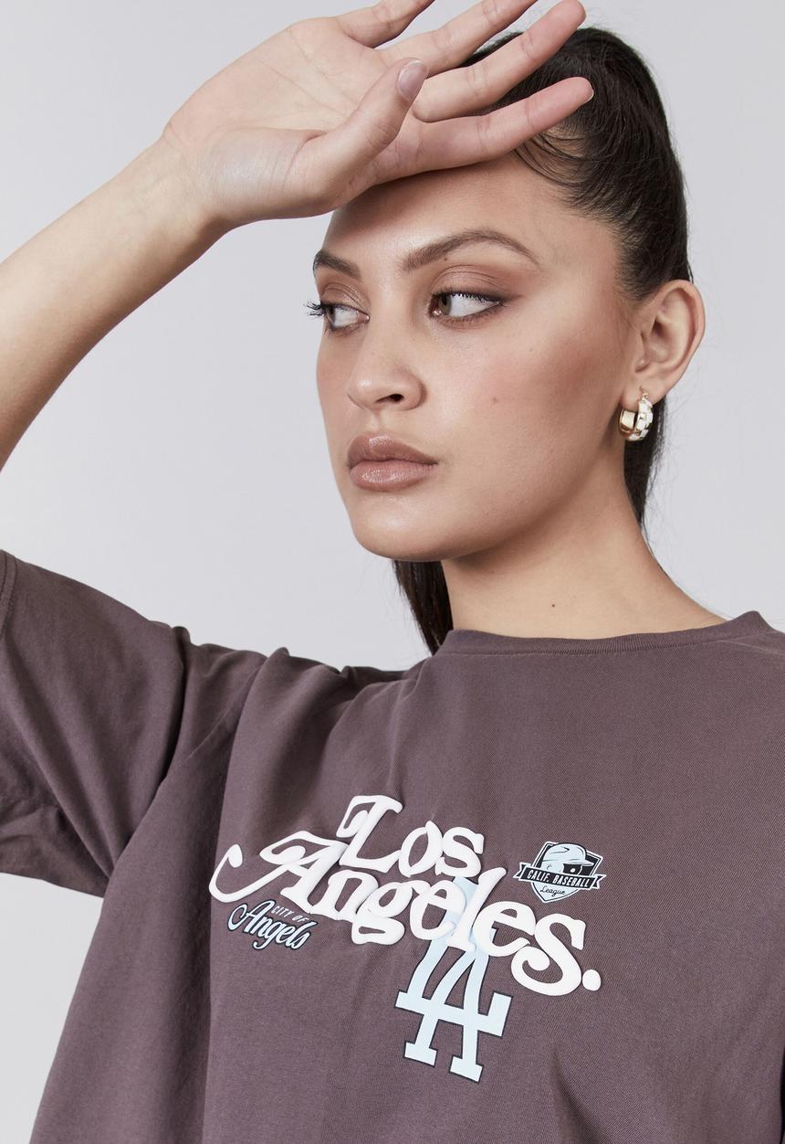 Factorie - Boxy graphic tee - los angeles/washed plum truffle