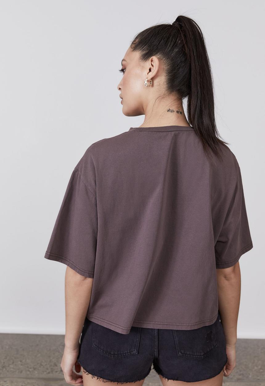 Factorie - Boxy graphic tee - los angeles/washed plum truffle