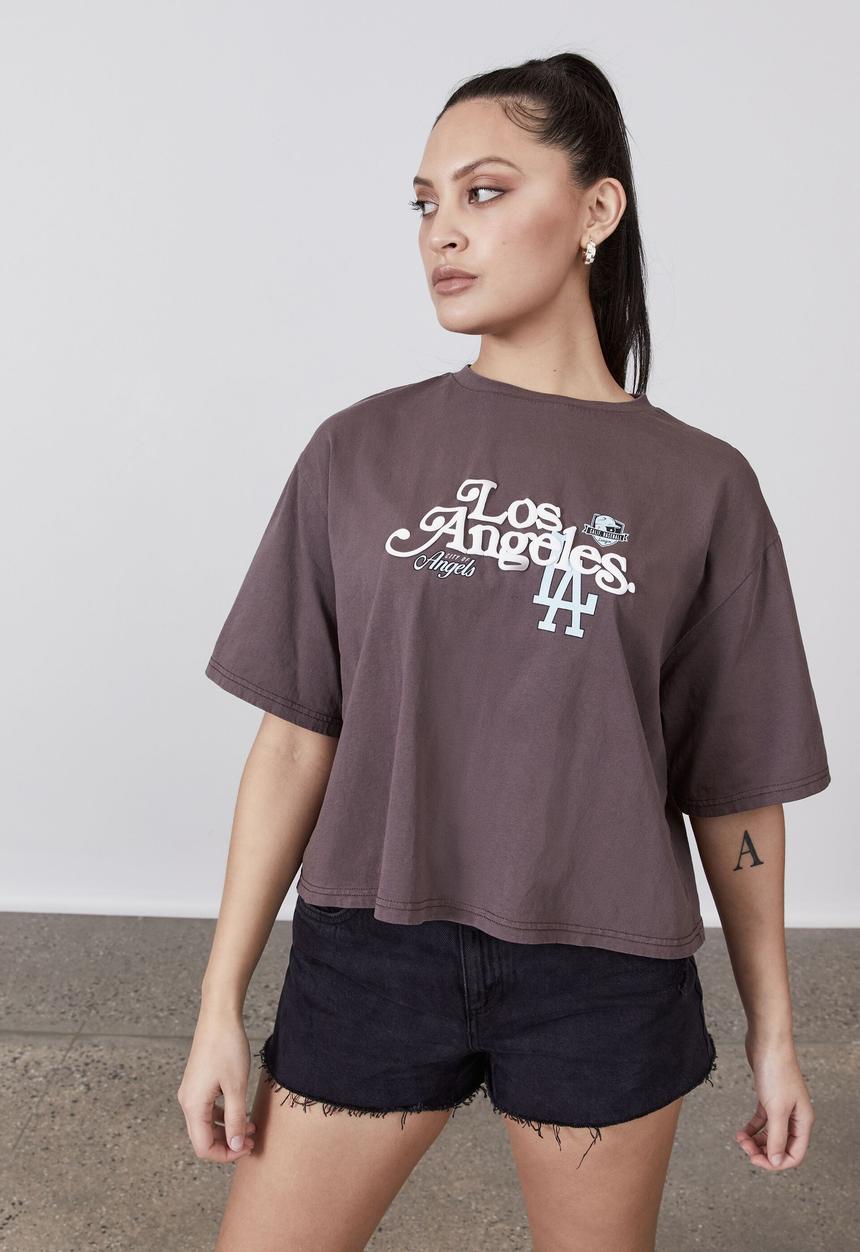 Factorie - Boxy graphic tee - los angeles/washed plum truffle