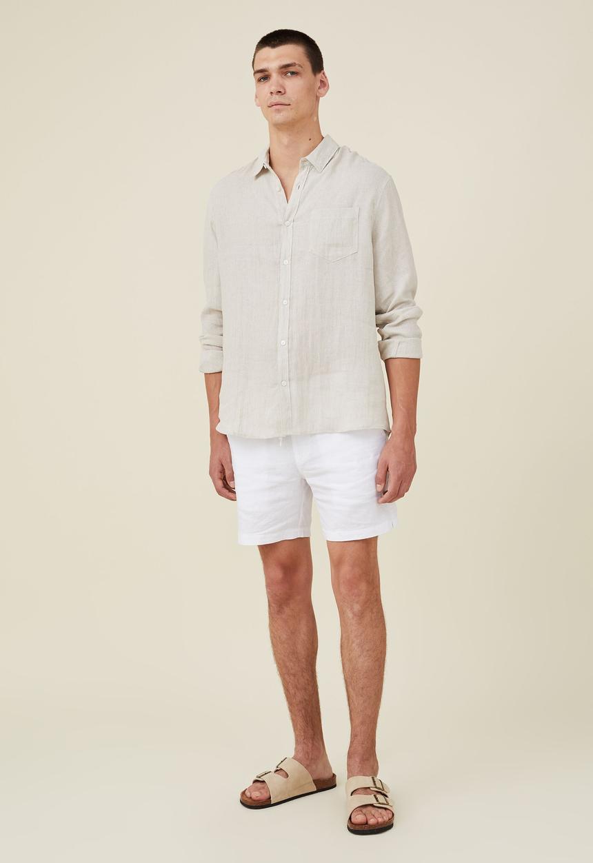 Cotton On - Linen long sleeve shirt - oatmeal