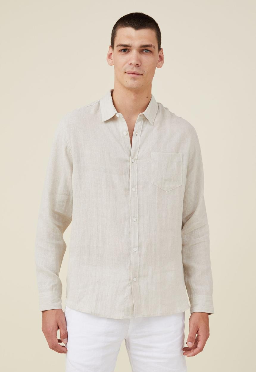 Cotton On - Linen long sleeve shirt - oatmeal