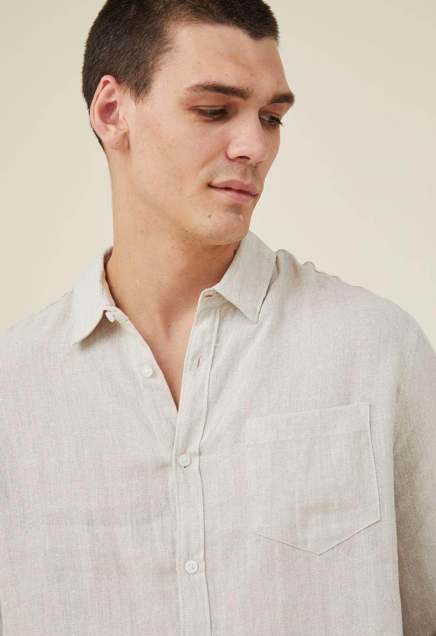 Cotton On - Linen long sleeve shirt - oatmeal