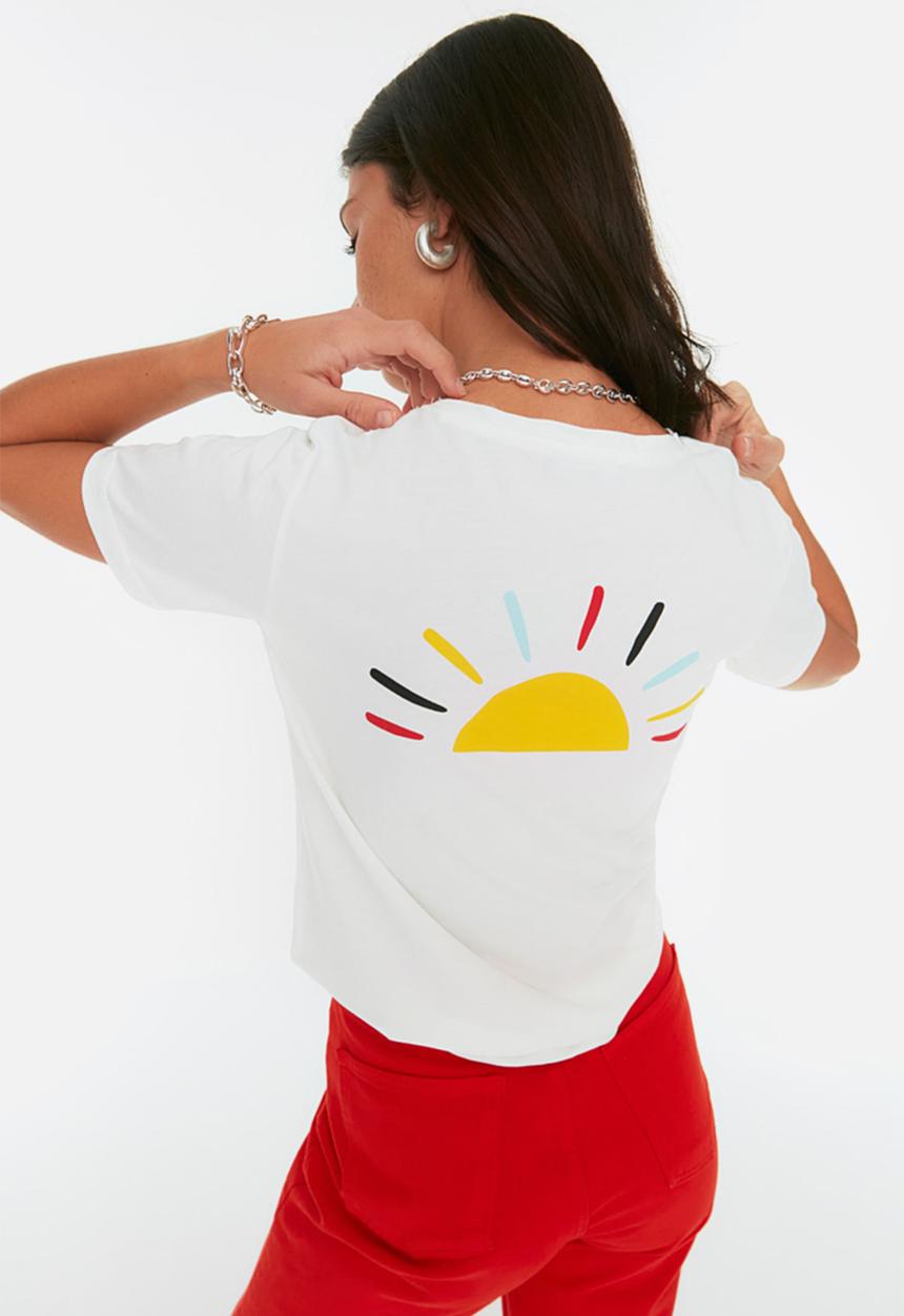 Trendyol - Back printed basic T-shirt - white