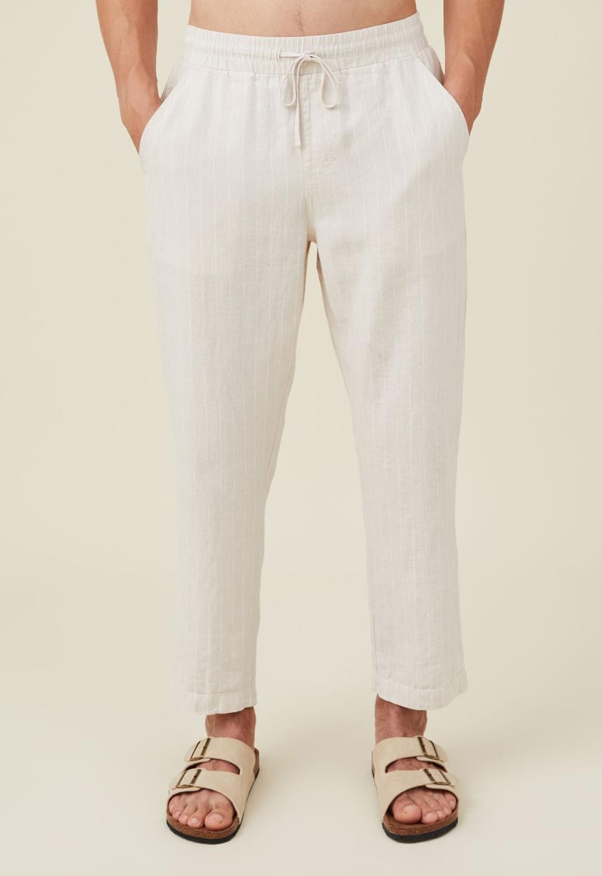 Cotton On - Linen pant - oatmeal thin stripe