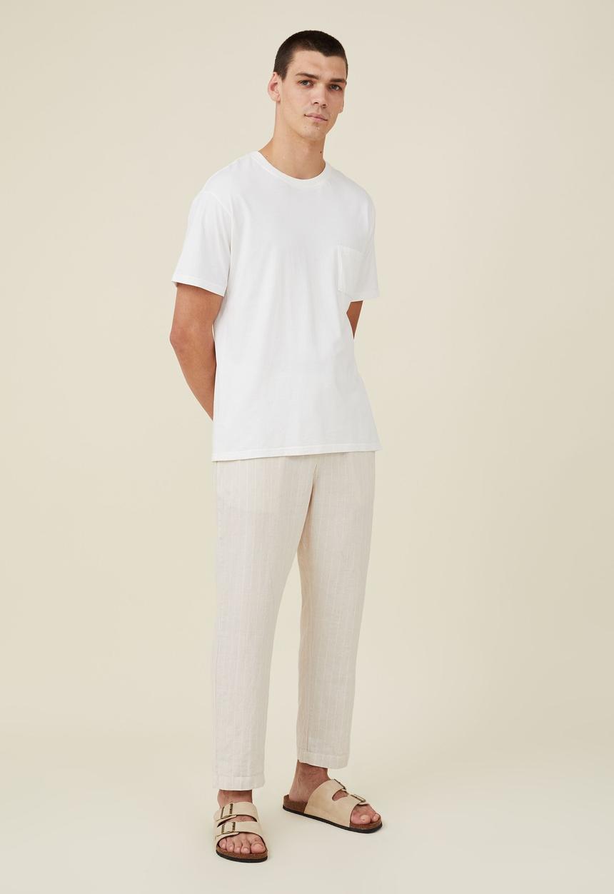 Cotton On - Linen pant - oatmeal thin stripe