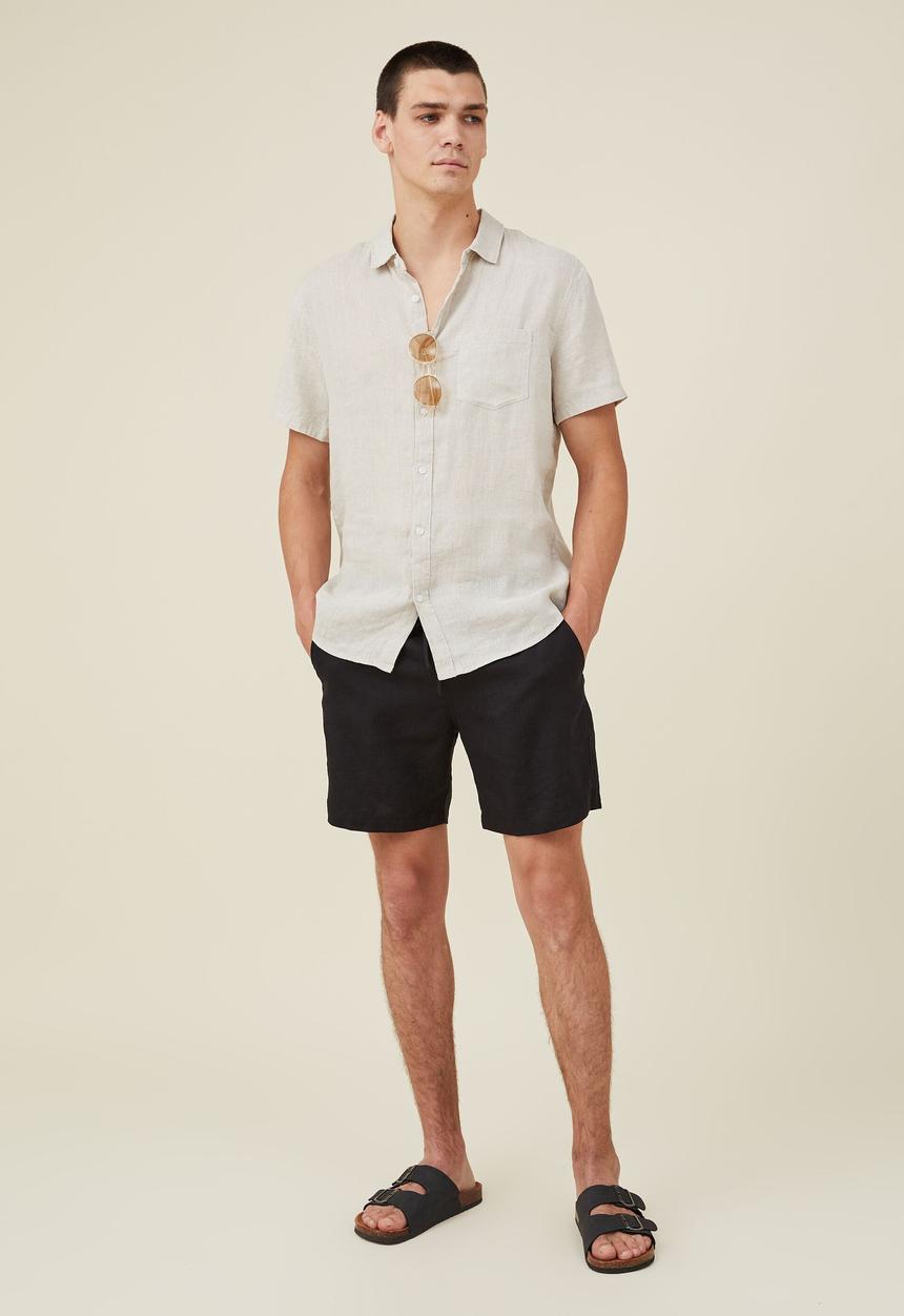 Cotton On - Linen short sleeve shirt - oatmeal