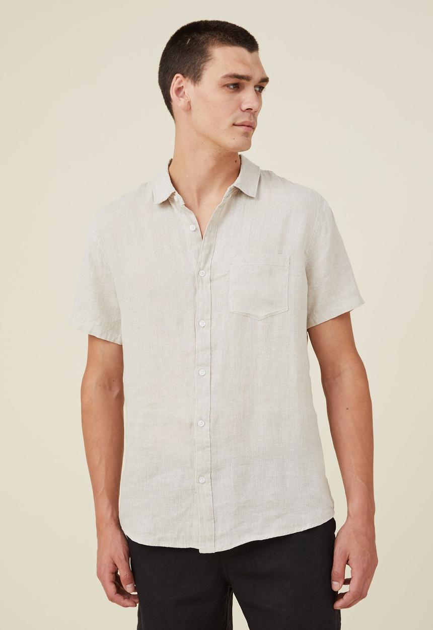Cotton On - Linen short sleeve shirt - oatmeal