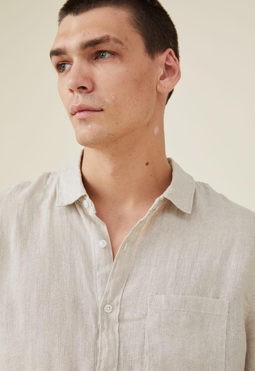 Cotton On - Linen short sleeve shirt - oatmeal