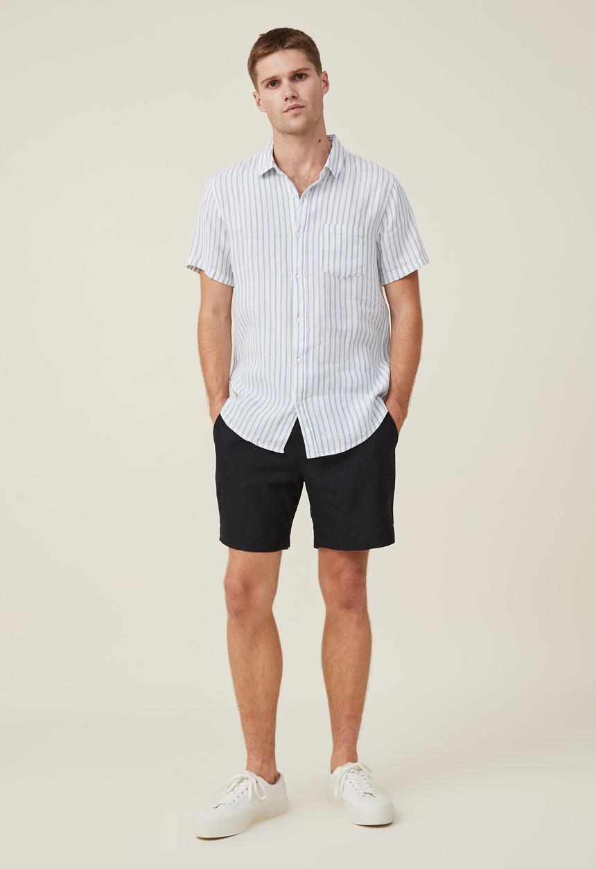 Cotton On - Linen short sleeve shirt - sky blue stripe