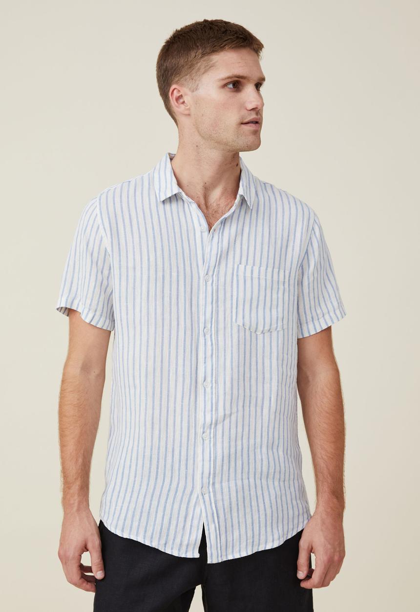 Cotton On - Linen short sleeve shirt - sky blue stripe