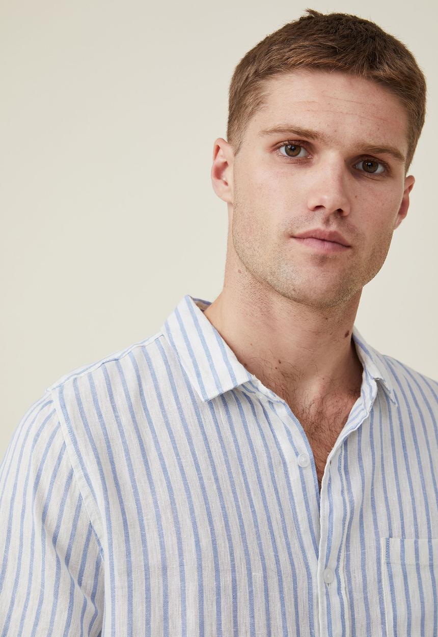 Cotton On - Linen short sleeve shirt - sky blue stripe