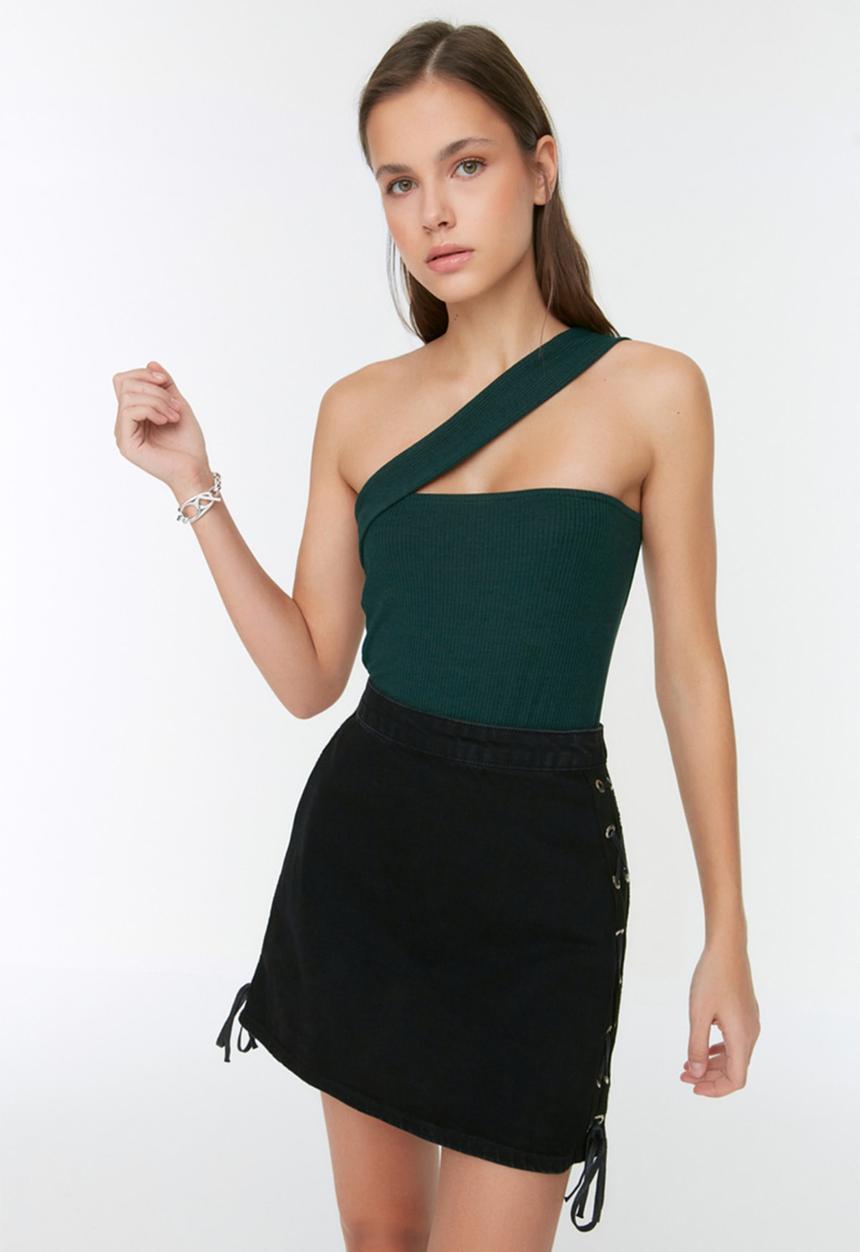 Trendyol - Ribbed cross strap bodysuit - emerald green
