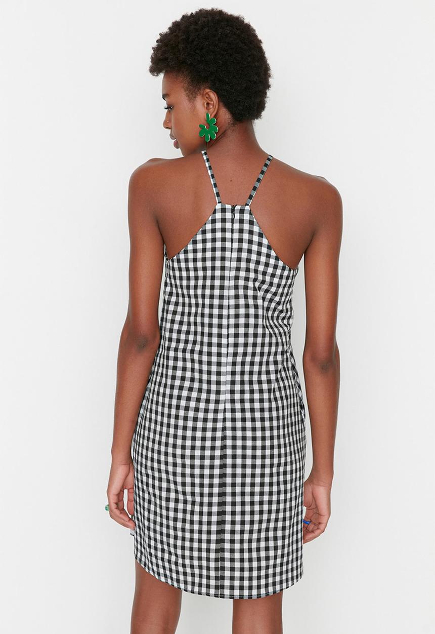 Trendyol - High neck gingham dress - black