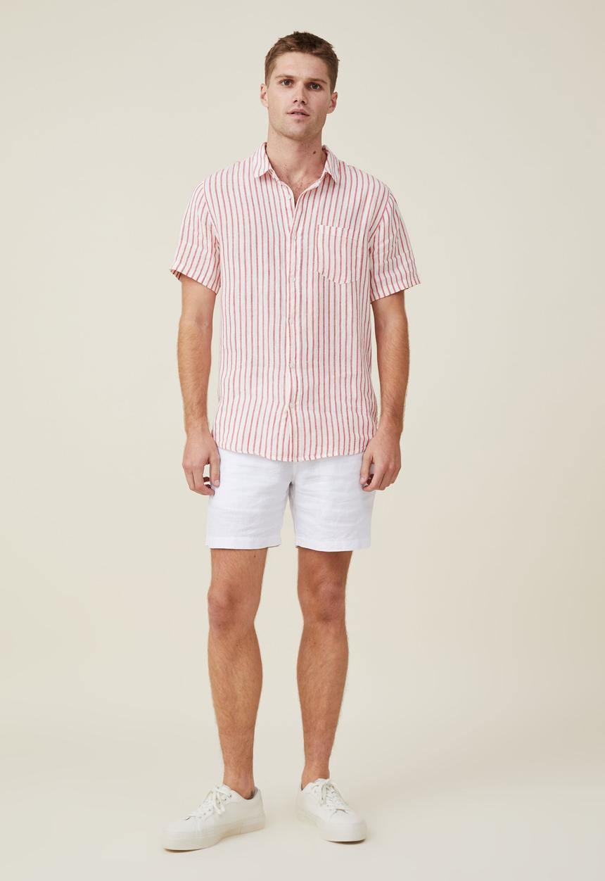 Cotton On - Linen short sleeve shirt - sport red stripe