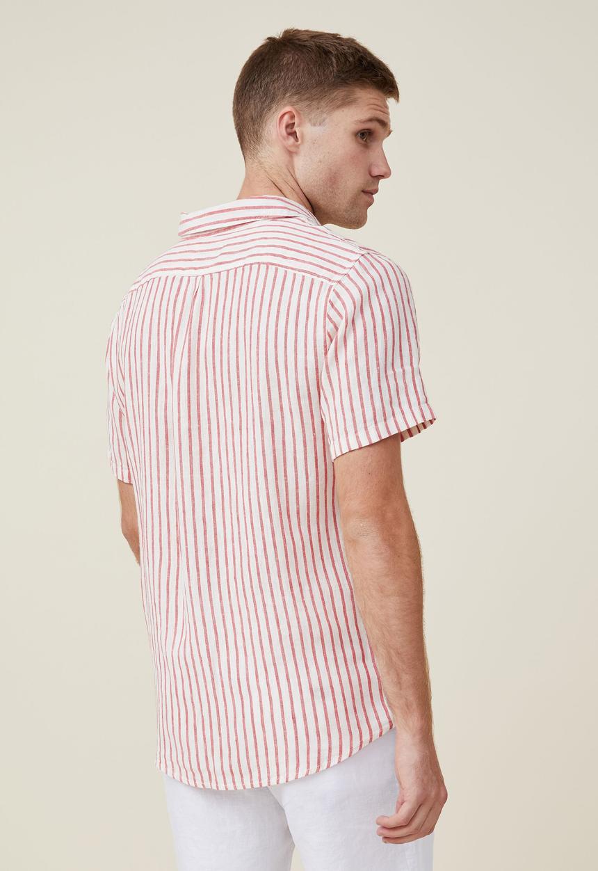 Cotton On - Linen short sleeve shirt - sport red stripe