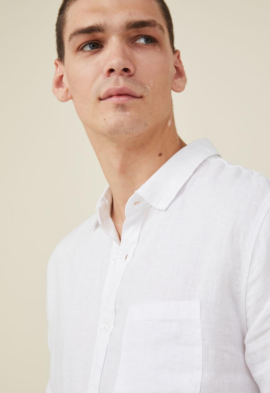Cotton On - Linen short sleeve shirt - white