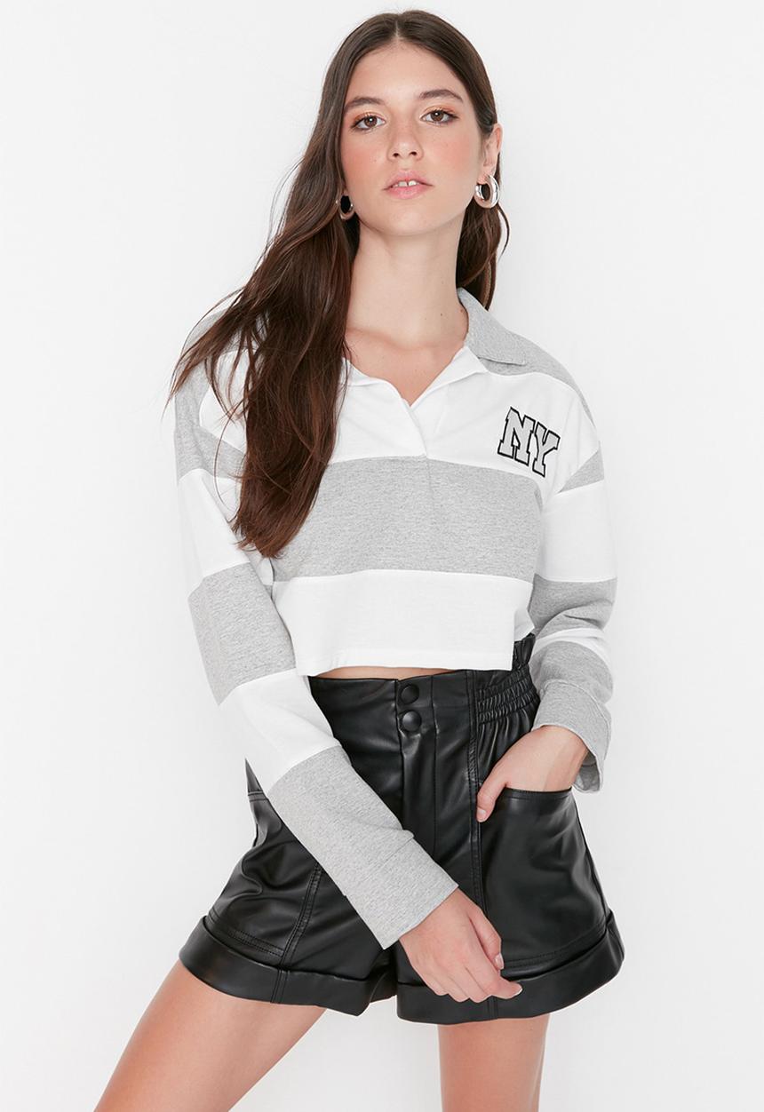 Trendyol - Crop thin knit sweatshirt - grey