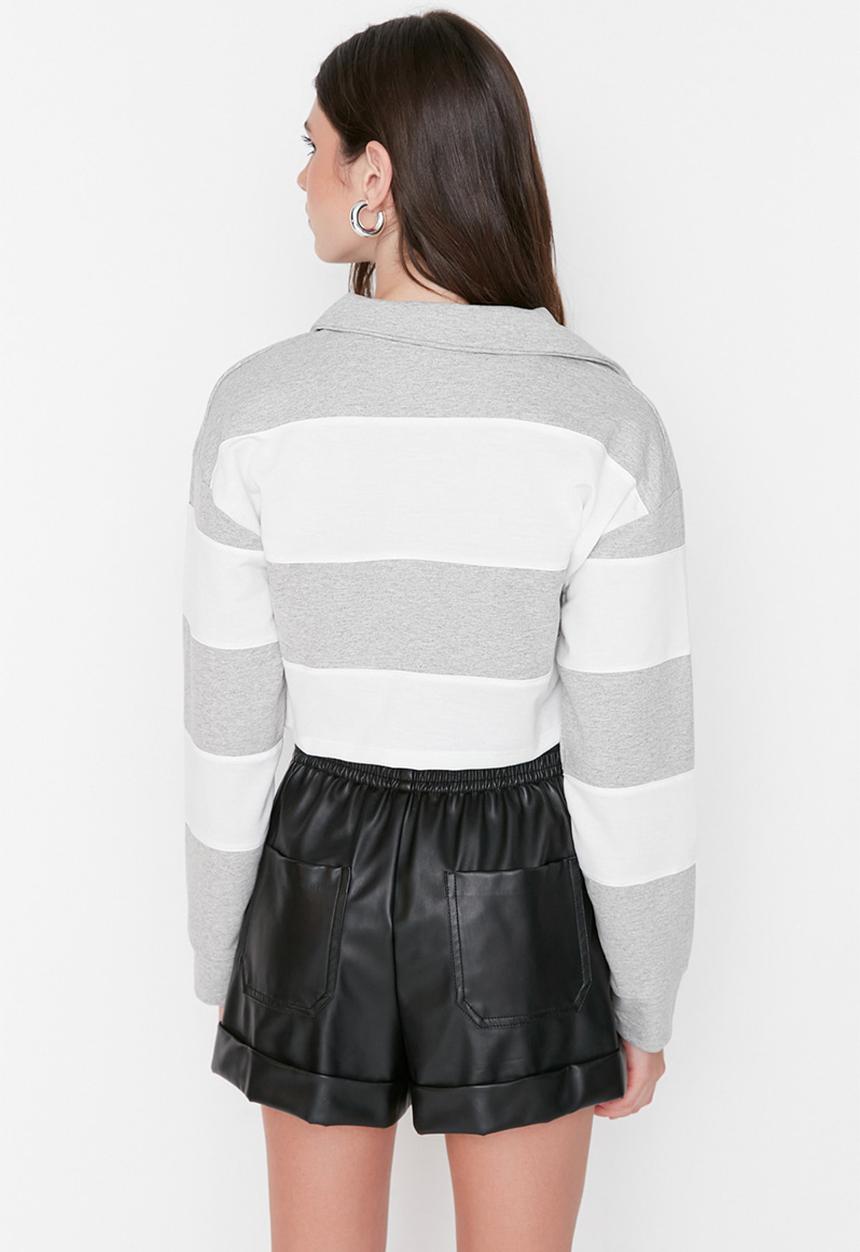 Trendyol - Crop thin knit sweatshirt - grey