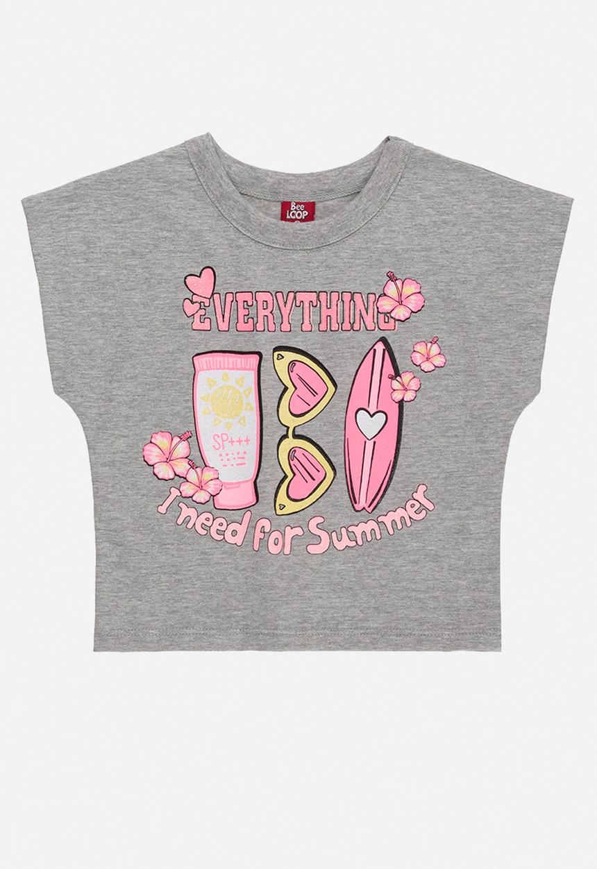 Bee Loop - Jersey crop top and sweat shorts - grey & pink
