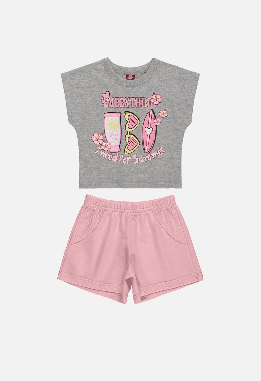 Bee Loop - Jersey crop top and sweat shorts - grey & pink