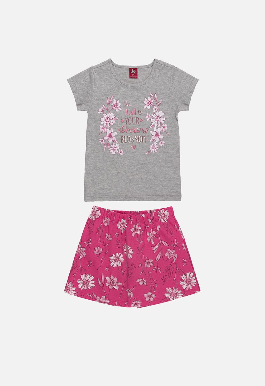 Bee Loop - Jersey blouse and shorts-skirt set - grey & pink