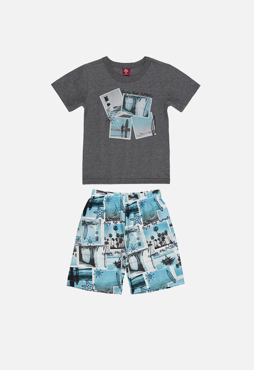 Bee Loop - Jersey tee and microfiber shorts set - dark grey & blue 