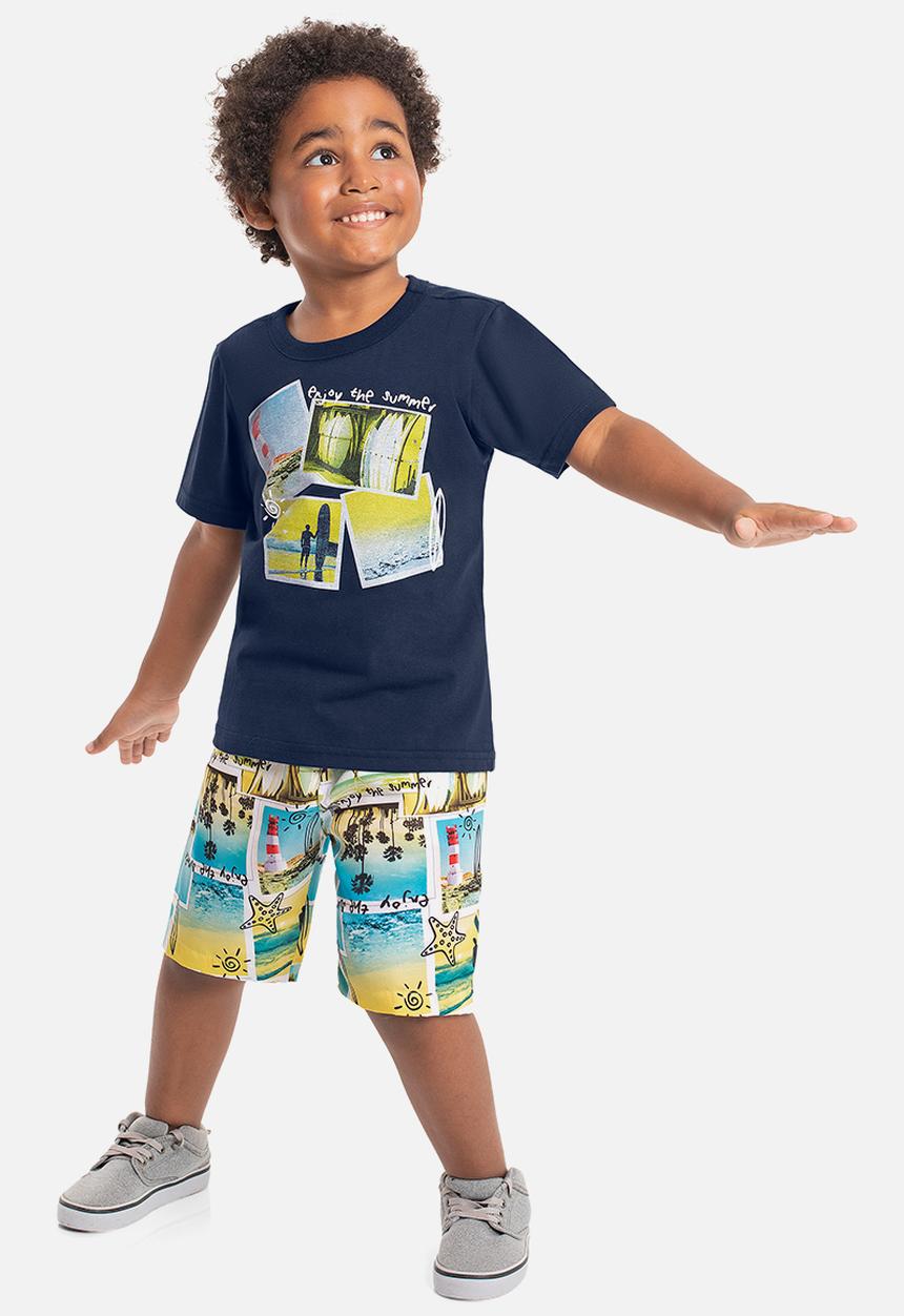Bee Loop - Jersey tee and microfiber shorts set - dark blue & yellow 