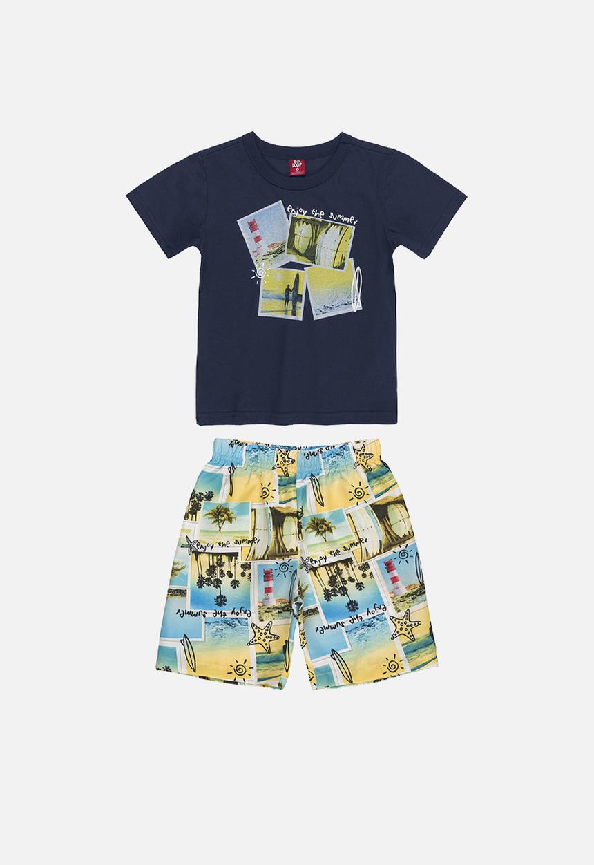 Bee Loop - Jersey tee and microfiber shorts set - dark blue & yellow 