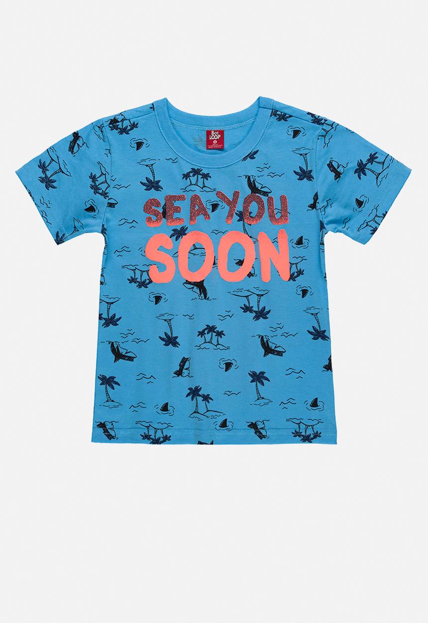 Bee Loop - Single jersey T-shirt and sweat bermuda set - blue & black 