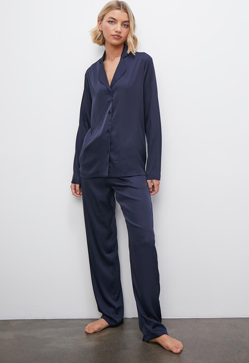 Superbalist - Satin sleep shirt & pants set - ink