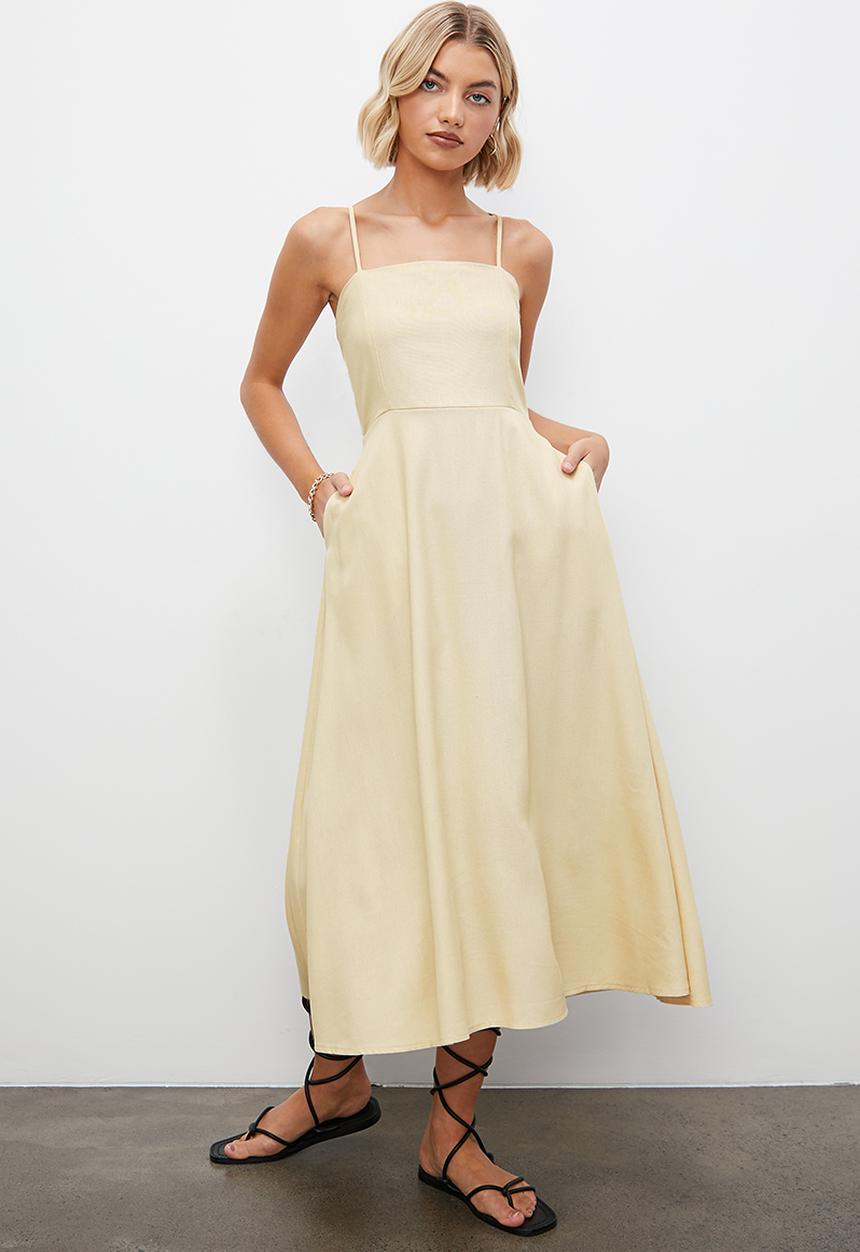Superbalist - Strappy linen cut out fit & flare - natural