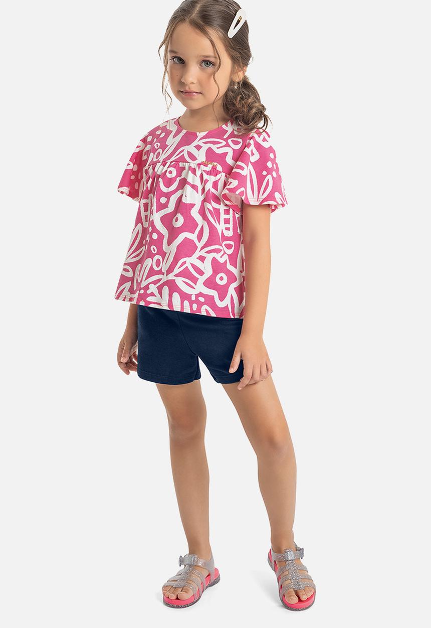 Quimby - Single jersey blouse and sweat shorts - pink & navy