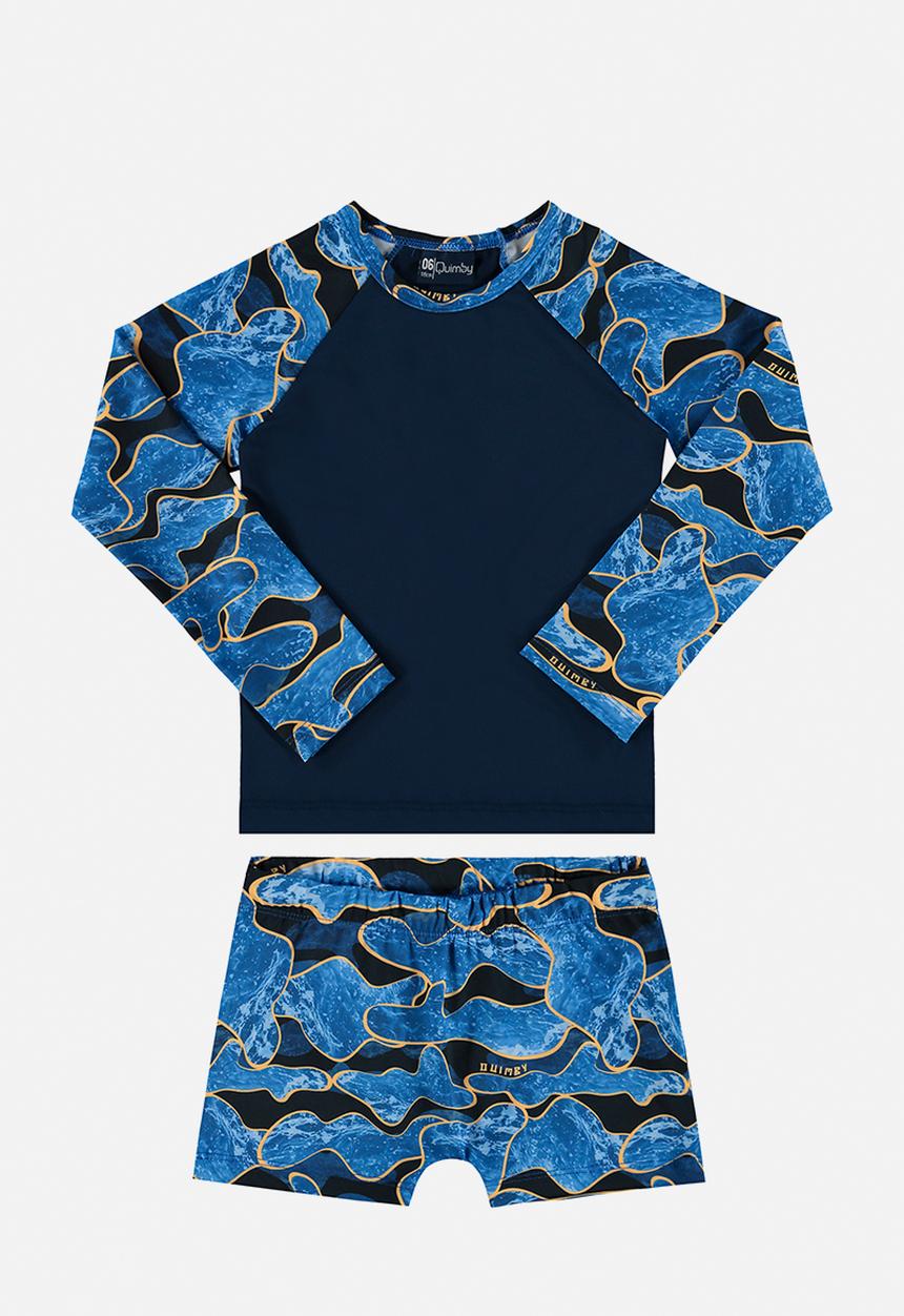 Quimby - Upf 50+ sun protection T-shirt and swimming trunks - dark blue