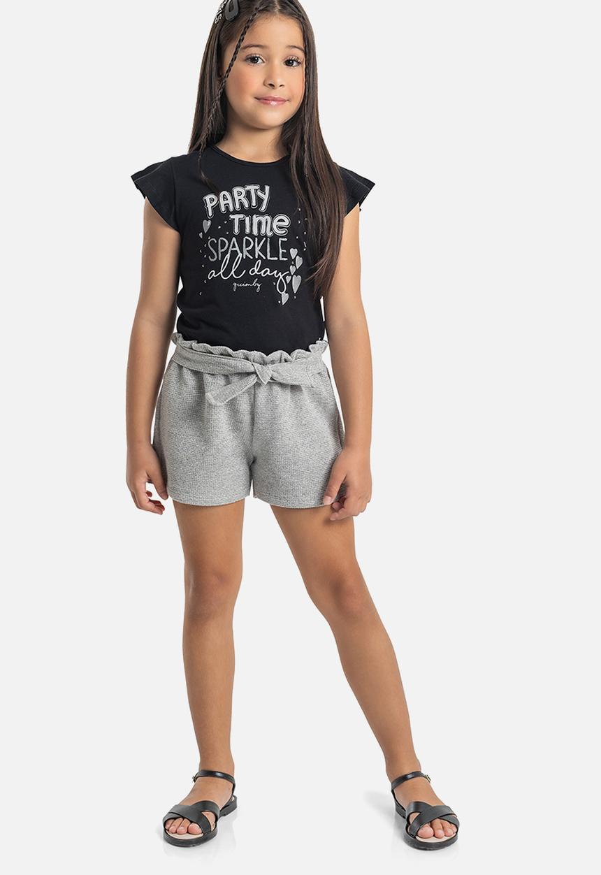 Quimby - Single jersey blouse and sweat shorts with lurex - black & grey 