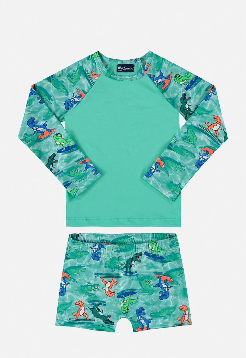 Quimby - Upf 50+ sun protection T-shirt and swimming trunks - green