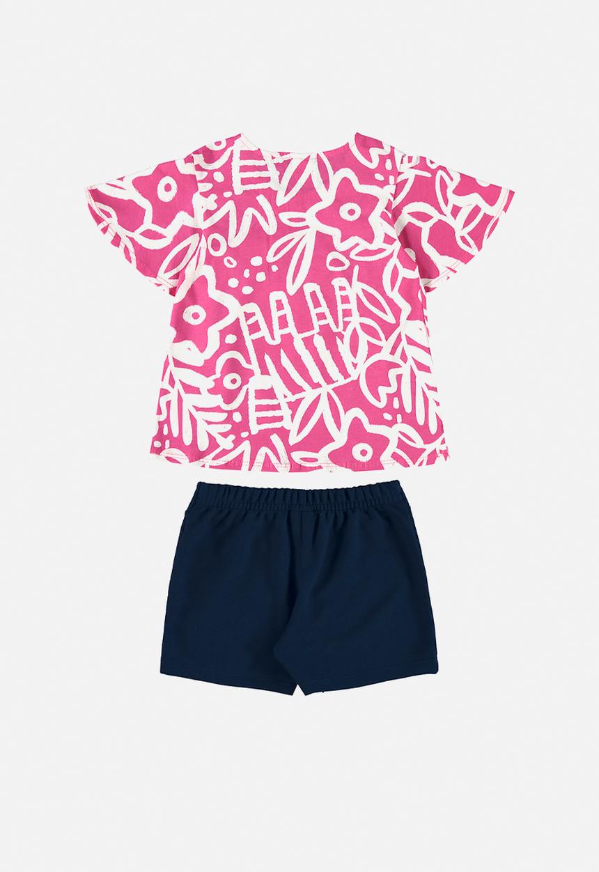 Quimby - Single jersey blouse and sweat shorts - pink & navy