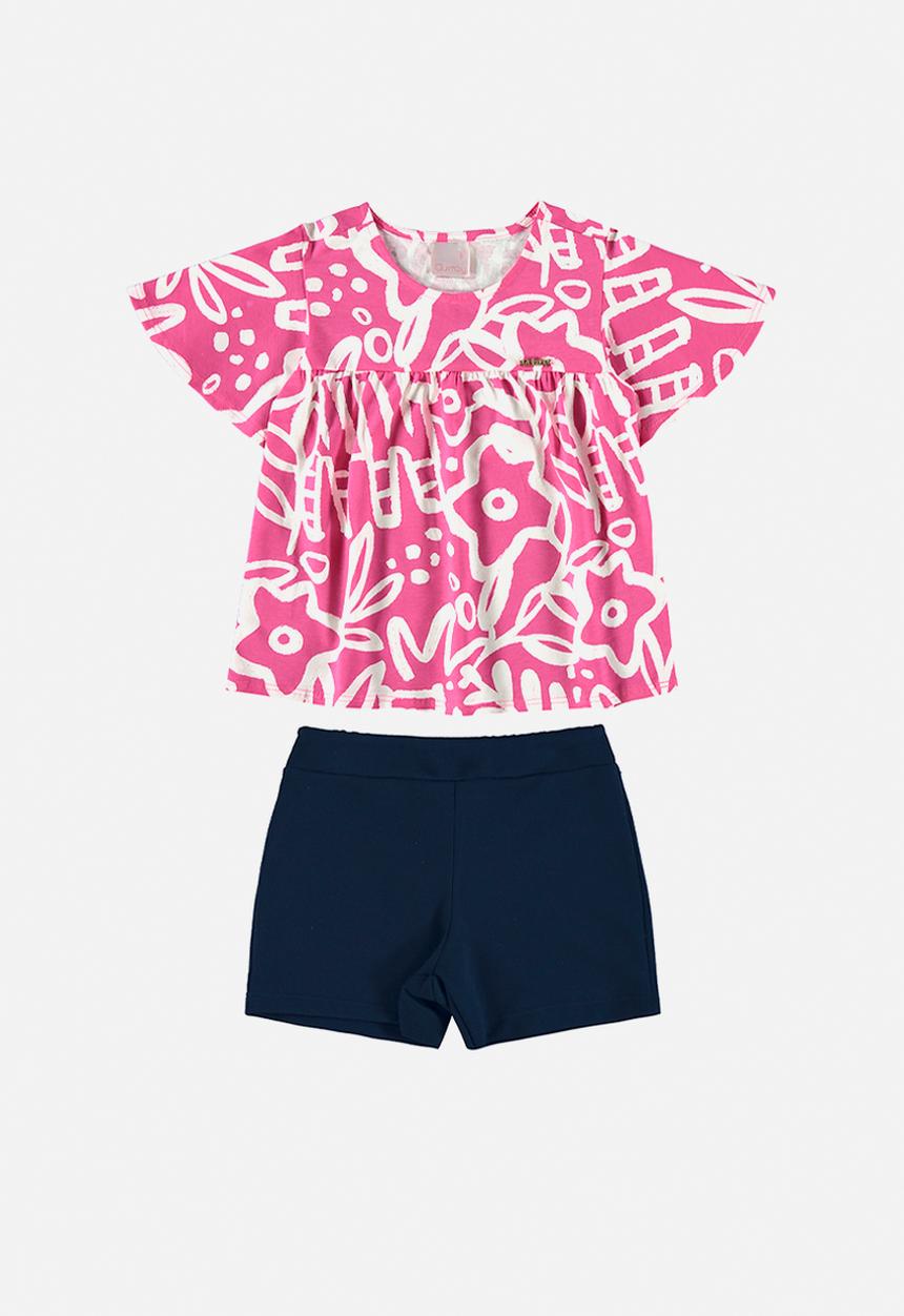Quimby - Single jersey blouse and sweat shorts - pink & navy