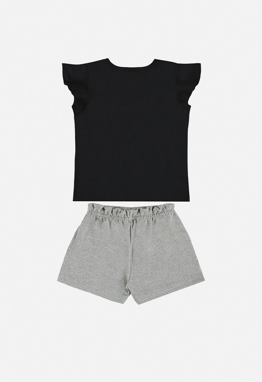 Quimby - Single jersey blouse and sweat shorts with lurex - black & grey 
