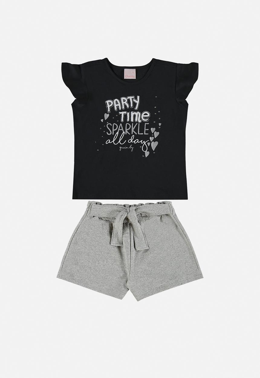 Quimby - Single jersey blouse and sweat shorts with lurex - black & grey 