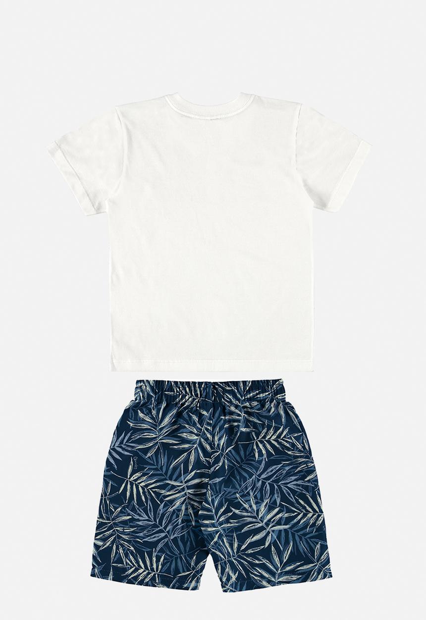 Quimby - Single jersey T-shirt and microfiber bermuda - white & navy 