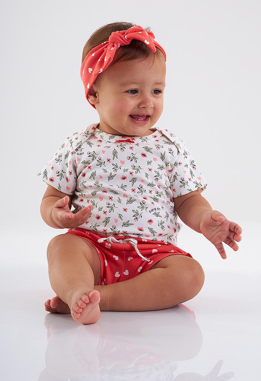 UP Baby - Bodysuit, shorts & headband set - off white & red
