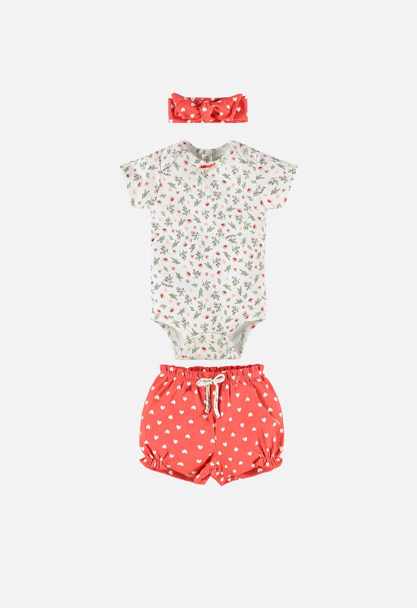 UP Baby - Bodysuit, shorts & headband set - off white & red