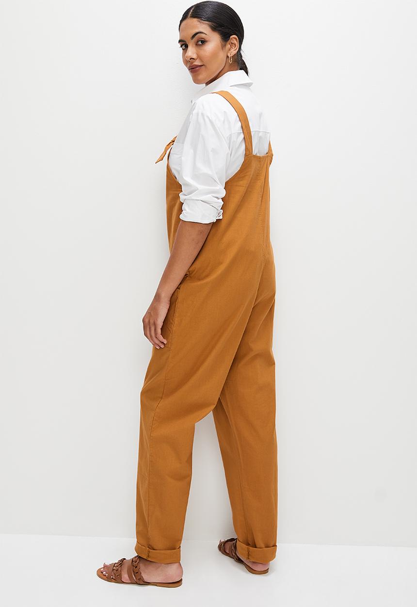 edit - Linen loose fit dungaree - tobacco